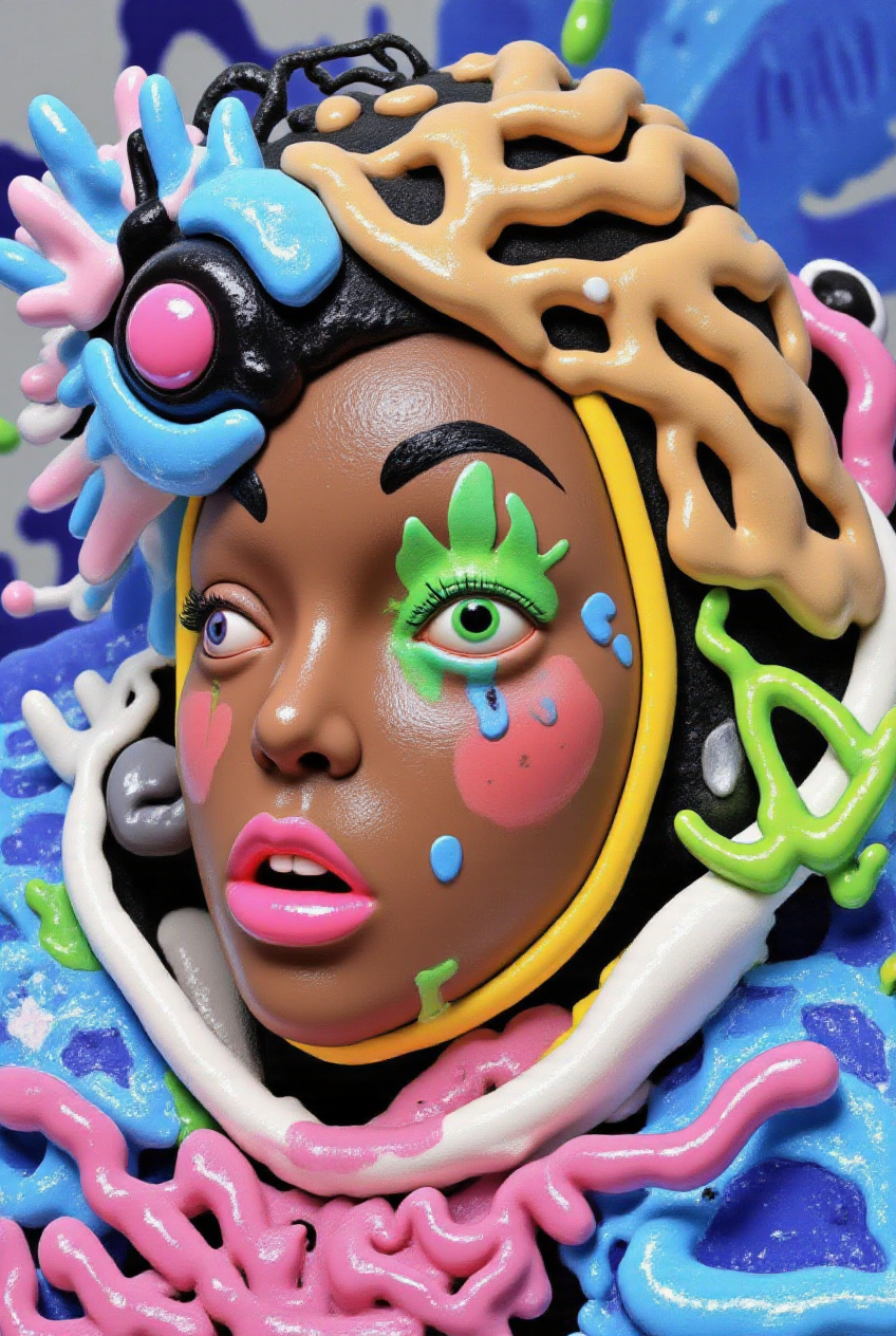 3D character with colorful elements