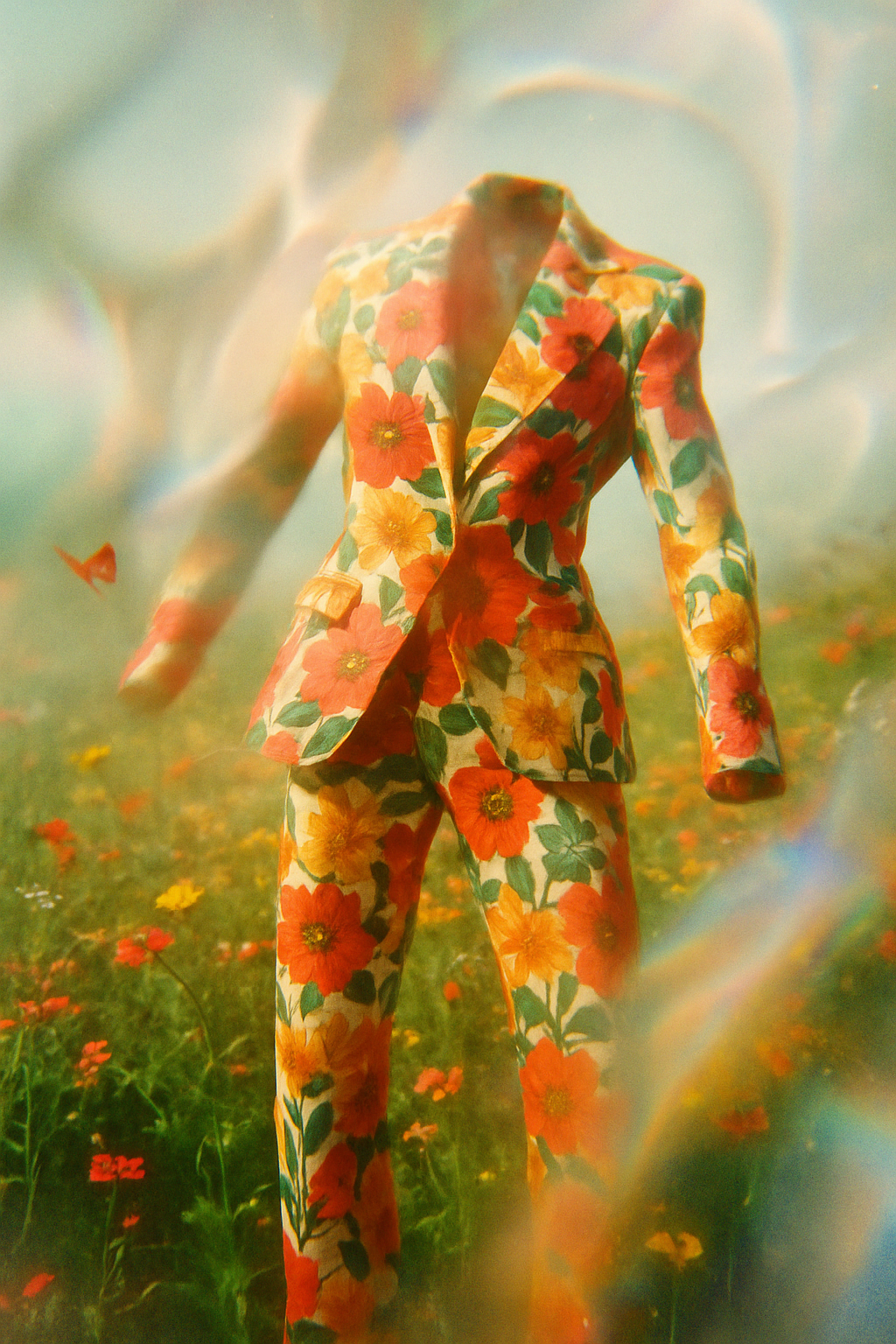 Floral suit in field